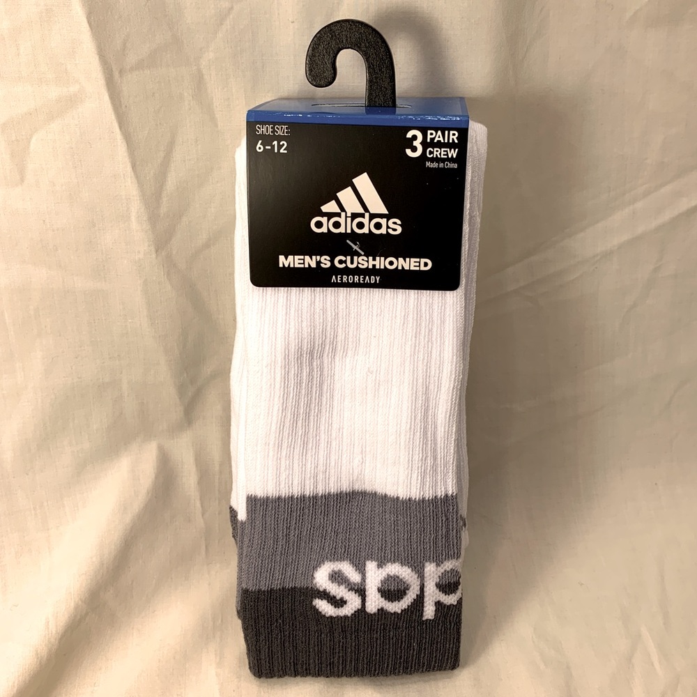 (3) PAIR PER PACK, ADIDAS AEROREADY CREW SOCKS, MENS LARGE, NWT!